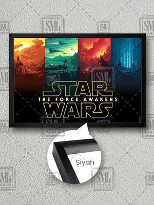 Star Wars Film Afişi The Force Awakens Yıldız Savaşları Çerçeveli Yatay Kanvas Tablo