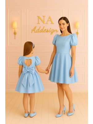 Anne Kız Sırtı Kalp Detaylı Saten Elbise (Sepete Ayrı Eklenmelidir Fiyatları Ayrıdır)