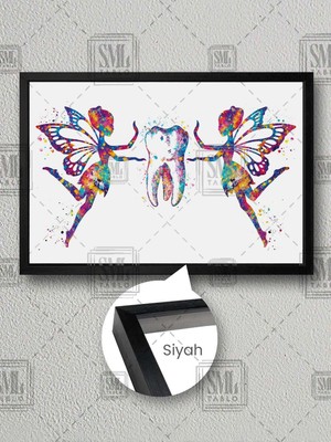 Kelebek Peri Kanatlı Çocuk Diş Hekimi Muayenehane Dekor Çerçeveli Yatay Kanvas Tablo