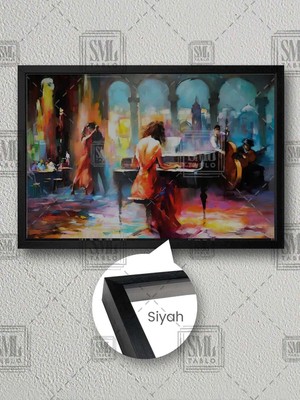 Dans Eden Romantik Çift ve Piyano Çalan Kadın Haenraets Willem Çerçeveli Yatay Kanvas Tablo