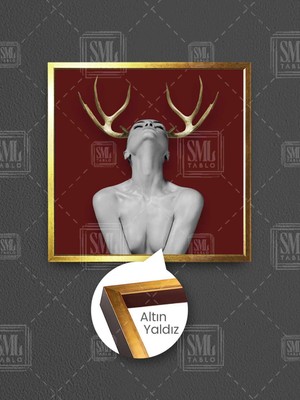 Altın Boynuzlu Nü Kadın Gold Bordo Modern Dekor Çerçeveli Kare Kanvas Tablo