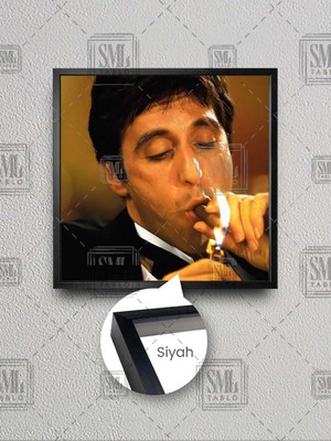 Karizmatik Oyuncu Al Pacino Scarface Tony Montana Hollywood Ikon Çerçeveli Kare Kanvas Tablo