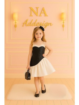 Kız Çocuk Kalp Yaka Payetli Iki Renk Parti Elbisesi Payetli Çocuk Elbise (Kırmızı-Siyah Seçenek)