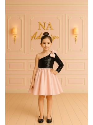 Tek Omuz Pul Payetli ve Saten Etekli Kabarık Elbise – Özel Gün Elbisesi