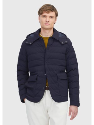 Lacivert Regular Fit Kapüşonlu Casual Dokuma Mont