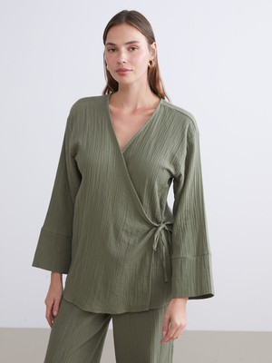 Lc Waikiki Yeni Sezon Kruvaze Yaka Dokulu Kadın Kimono