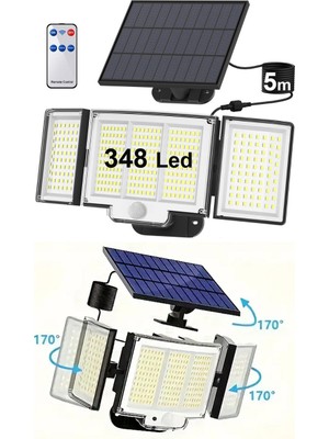Greentech 348 Ledli, Güneş Enerjili, Hareket Sensörlü, 3 Taraflı Aydınlatma / GT-SL30