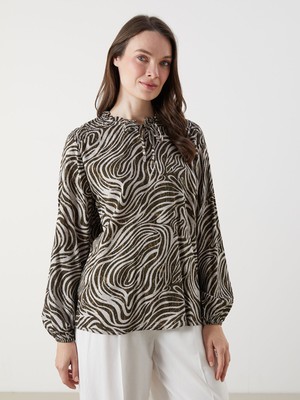 Lc Waikiki Yeni Sezon Bağlamalı Yaka Desenli Bluz