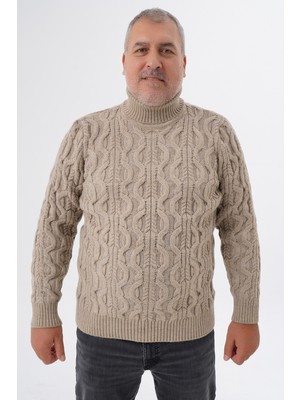 Trist Star Vizon Renkli Büyük Beden Erkek Balıkçı Yaka Kazak Kışlık %70 Yün Desensiz