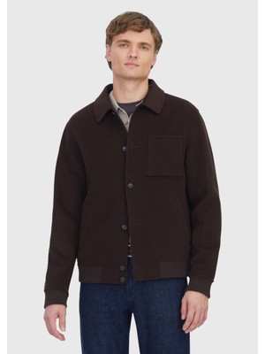 Kahverengi Regular Fit Dik Yaka Casual Örme Mont