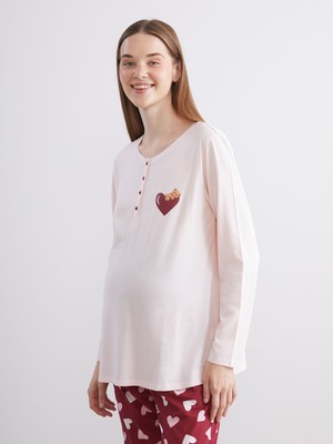 Lc Waikiki Yeni Sezon Bisiklet Yaka Baskılı Hamile Pijama Takımı