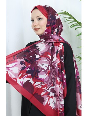 Desenli Soft Şal 70318-13 Fuşya Vişne