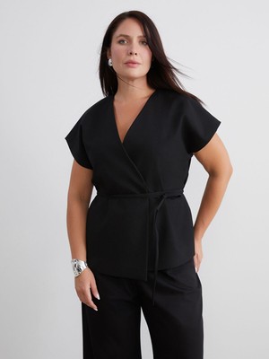 Lc Waikiki Yeni Sezon Büyük Beden Kruvaze Yaka Kuşaklı Bluz