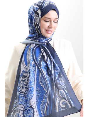 Desenli Soft Şal 70313-06 Lacivert Saks