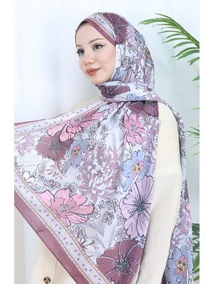 Şanzelize Çiçek Desenli Şal 70319-03 Mürdüm Gül Kurusu