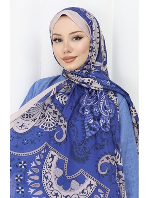 Desenli Soft Şal 70314-16 Fildişi Lacivert