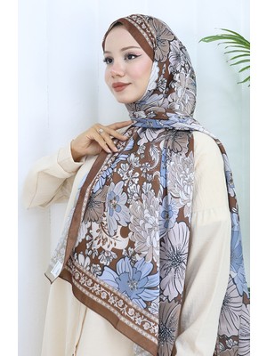 Şanzelize Çiçek Desenli Şal 70319-08 Kahverengi