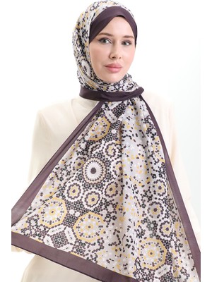 Desenli Soft Şal 70297-08 Koyu Mürdüm Sarı