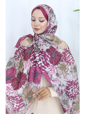 Şanzelize Çiçek Desenli Şal 70319-04 Açık Mürdüm