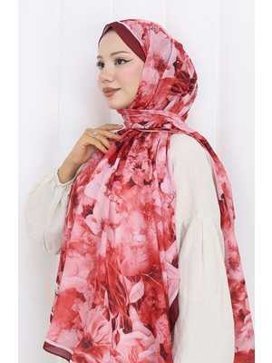 Pamuklu Desenli Koza Şal 70324-02 Bordo