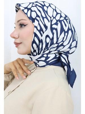 Dijital Rayon Eşarp 70302-11 Lacivert Beyaz