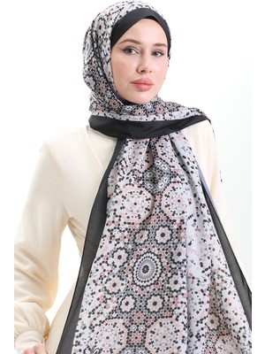 Desenli Soft Şal 70297-03 Siyah Açık Somon