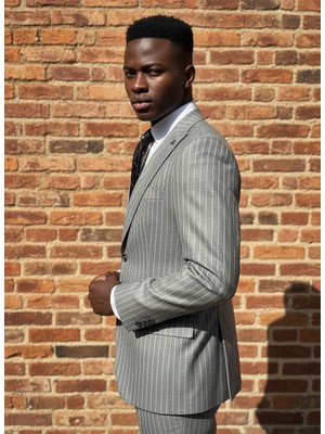 HERMOSE Signature | Buz Grisi Tebeşir Çizgili Ceket