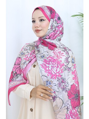 Şanzelize Çiçek Desenli Şal 70319-01 Fuşya