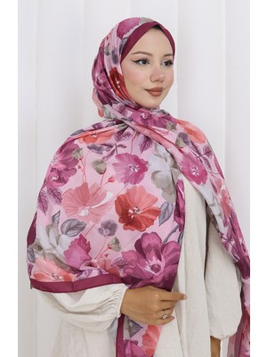 Desenli Pamuklu Koza Şal 70323-08 Vişne Pembe