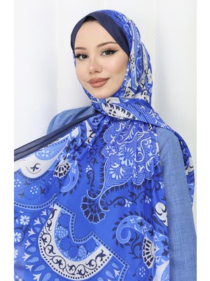 Desenli Soft Şal 70314-17 Saks Lacivert