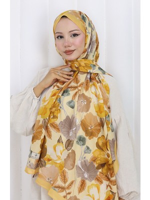 Desenli Pamuklu Koza Şal 70323-06 Hardal