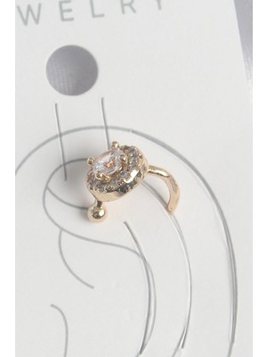 Pirinç Gold Renk Zirkon Taşlı Kadın Kıkırdak Küpe