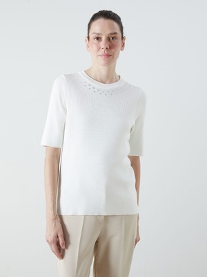 Lc Waikiki Yeni Sezon Bisiklet Yaka Taşlı Kadın Triko Kazak