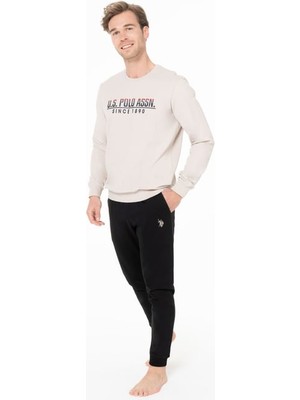 Erkek Bisiklet Yaka Uzun Kollu Pijama Takımı S26928 Bantlı Paça Rahat Kumaş Cepli