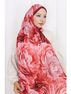 Pamuklu Desenli Koza Şal 70322-05 Bordo Koyu Bordo