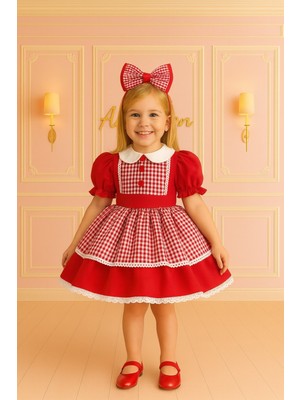 Cherry Picnic Kız Çocuk Elbisesi, Pötikareli Vintage Elbise