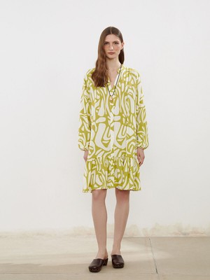 Lc Waikiki Yeni Sezon Kaçık Yaka Desenli Gömlek Elbise