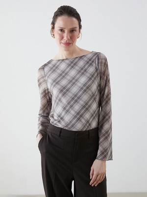 Lc Waikiki Yeni Sezon Kayık Yaka Ekose Kadın Bluz