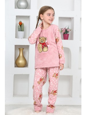 Kız Çocuk Welsoft Kumaş-Göz Bantlı Ayıcık Baskılı Pijama Takımı 12293