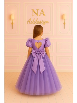 Kabarık, Sırt Kalp Detaylı Saten Astar Kız Çocuk Elbisesi (9 Renk Seçeneği)