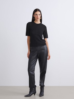 Lc Waikiki Yeni Sezon Beli Lastikli Kadın Deri Görünümlü Pantolon