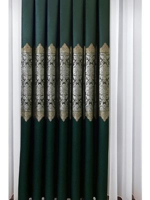 Pano Fon Perde Zümrüt Yeşili Damask Desenli Fon Perde 1 / 3 Sık Pile Pano, Fon, Tül, Perde,
