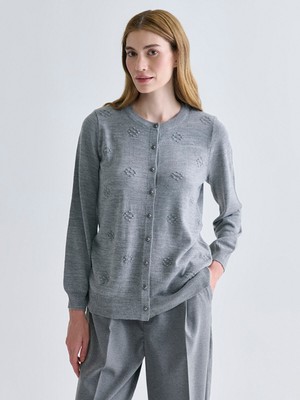 Lc Waikiki Yeni Sezon Bisiklet Yaka Kendinden Desenli Kadın Triko Hırka