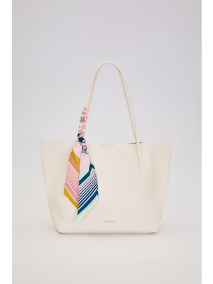 Krem Fular Detaylı Omuz Çantası