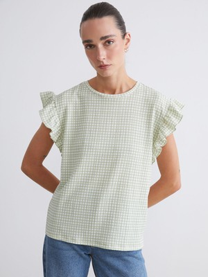 Lc Waikiki Yeni Sezon Bisiklet Yaka Ekose Fırfırlı Bluz