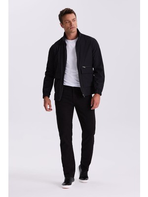 Jakamen Siyah Comfort Fit Dik Yaka Mevsimlik Mont Polyester Uzun Kol Erkek Günlük Kullanım İçin