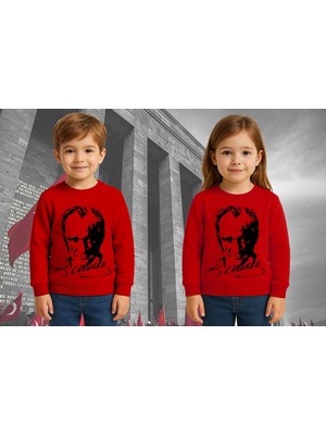 Sedirli Unisex Ay Yıldızlı 19 Mayıs 29 Ekim 23 Nisan 10 Kasım Atatürk Çocuk 3 Iplik Şardonlu Sweatshirt