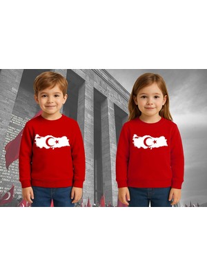 Unisex Ay Yıldızlı 19 Mayıs 29 Ekim 23 Nisan 10 Kasım Atatürk Çocuk 3 Iplik Şardonlu Sweatshirt