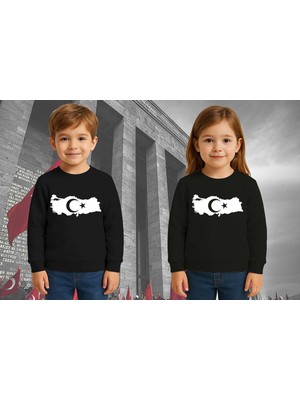 Sedirli Unisex Ay Yıldızlı 19 Mayıs 29 Ekim 23 Nisan 10 Kasım Atatürk Çocuk 3 Iplik Şardonlu Sweatshirt