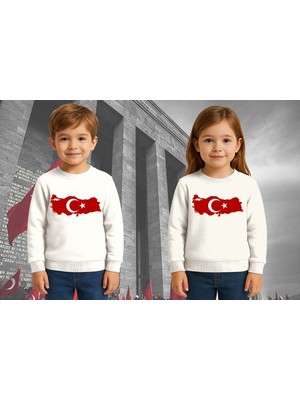 Sedirli Unisex Ay Yıldızlı 19 Mayıs 29 Ekim 23 Nisan 10 Kasım Atatürk Çocuk 3 Iplik Şardonlu Sweatshirt